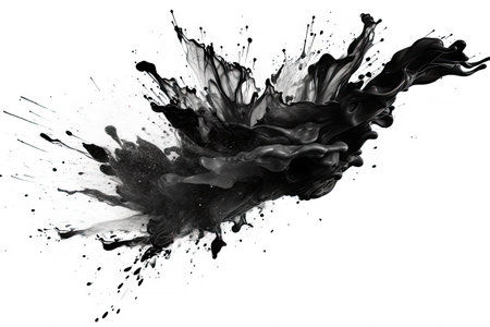 Abstract black in splash, paint, brush strokes, stain grunge isolated on white background, Japanese style with Generative AI.の素材