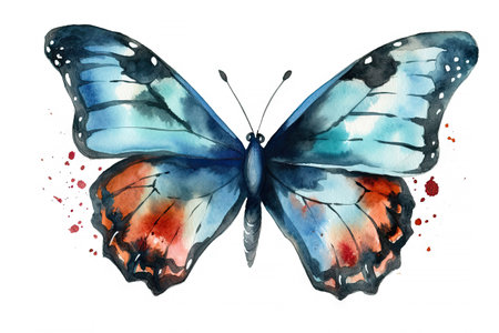 Watercolor set of colorful butterflies with beautiful wings isolated on white background, insect collection for mock up, with Generative Ai.の素材