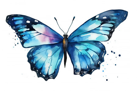 Watercolor set of colorful butterflies with beautiful wings isolated on white background, insect collection for mock up, with Generative Ai.の素材