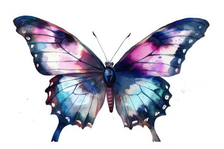 Watercolor set of colorful butterflies with beautiful wings isolated on white background, insect collection for mock up, with Generative Ai.の素材
