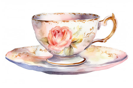 Watercolor set of Tea or coffee cups isolated on white background, Homemade mug for collection, Afternoon tea catering party, clipart of cup style, with Generative Ai.の素材
