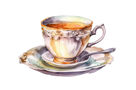 Watercolor set of Tea or coffee cups isolated on white background, Homemade mug for collection, Afternoon tea catering party, clipart of cup style, with Generative Ai.の素材