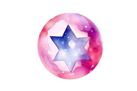 Watercolor elements set of circle or star planet theme isolated on white background, perfect elements paint splash for greeting card or mock up, with Generative Ai.の素材