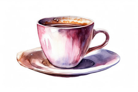 Watercolor set of Tea or coffee cups isolated on white background, Homemade mug for collection, Afternoon tea catering party, clipart of cup style, with Generative Ai.の素材