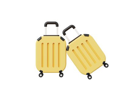 3d render Suitcase travel luggage isolated on white background. Summer pink vacation with elements minimal cute Design, Summer theme.の写真素材