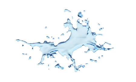 3D rendering, blue water splash isolated on white background. liquid bubble, water wave, splashing of fluid water, aqua translucent, Hydro Essence for moisturizer.の写真素材