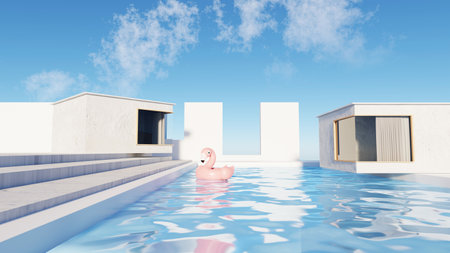 3d render surreal white minimal architecture background with geometric shapes, abstract fantastic design , landmark futuristic panoramic, futuristic scene with copy space, blue sky and cloudy.の写真素材