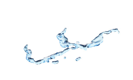 3D rendering, blue water splash isolated on white background. liquid bubble, water wave, splashing of fluid water, aqua translucent, Hydro Essence for moisturizer.の写真素材