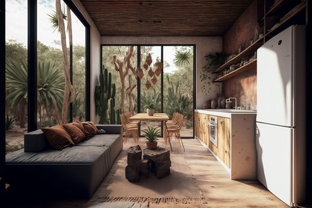 Minimal Living room with Home decoration. Cozy stylish with sofa and blank frame. Modern design background with Generative AI.の素材