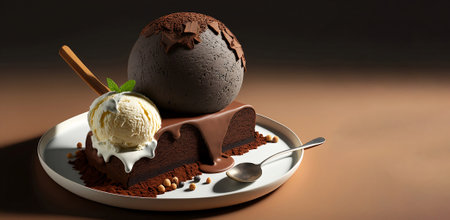 Delicious Chocolate cake brownie on plate. Bakery homemade Close up cake pieces with Generative AI.の素材