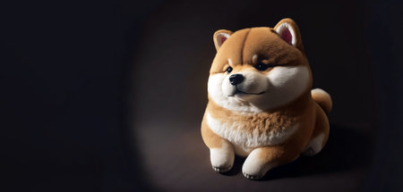 Close up of cartoon fluffy baby Shiba inu dog that look smart, with Generative AI.の素材