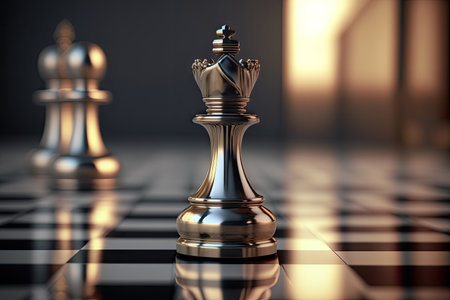 Close up chess competition game board, business chess figure, strategy, management movement,  success, strategic  planning with Generative AI.の素材