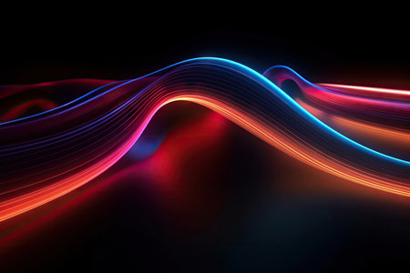 Abstract Speed light trails effect path, fast moving neon futuristic technology background, future virtual reality, motion effect, curve of neon bright, highway speed light, with Generative Ai.の素材