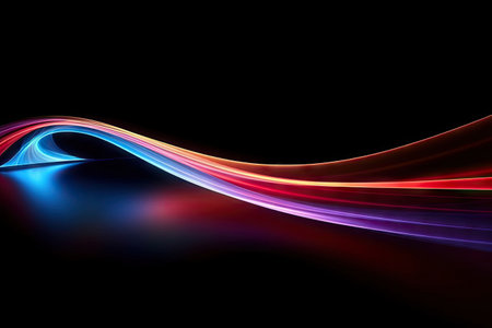 Abstract Speed light trails effect path, fast moving neon futuristic technology background, future virtual reality, motion effect, curve of neon bright, highway speed light, with Generative Ai.の素材