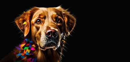Abstract of pet cute dog Golden retriever portrait with multi colored colorful on  skin body and hairs paint, Vibrant bright gradients background, with Generative AI.の素材