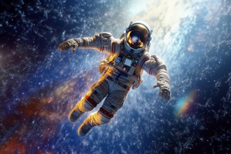 Astronaut floating on the space with universe galaxy stars background, to the moon, explore the universe, science astronomy concept, cosmic fiction, with Generative Ai.の素材