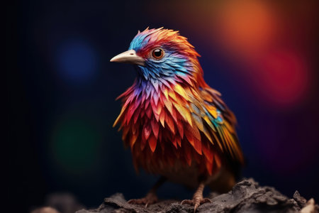 Abstract animal little Bird portrait with multi colored colorful on wings and feathers paint, Vibrant bright gradients tone, with Generative AI.の素材