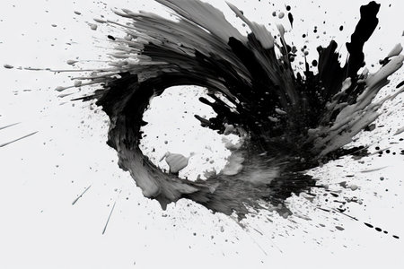 Abstract black in splash, paint, brush strokes, stain on white background, Japanese style with Generative AI.の素材