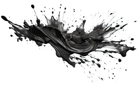 Abstract black in splash, paint, brush strokes, stain on white background, Japanese style with Generative AI.の素材