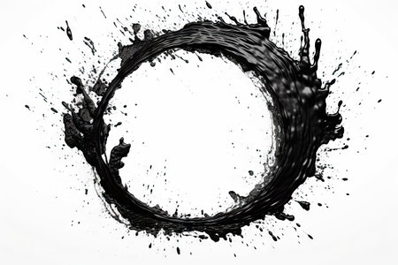 Abstract black in splash, paint, brush strokes, stain grunge isolated on white background, Japanese style with Generative AI.の素材