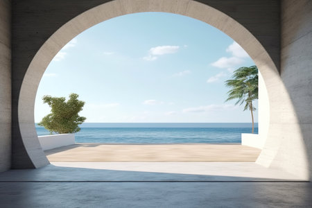 Modern concrete architecture building, exterior floor and roof with empty space for mock up with blue sky background, in clean design, with Generative Ai.の素材