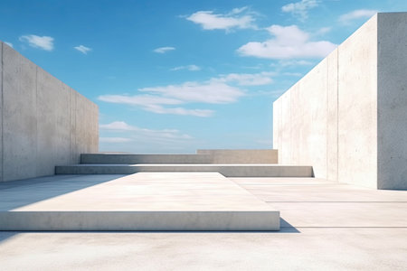 Modern concrete architecture building, exterior floor and roof with empty space for mock up with blue sky background, in clean design, with Generative Ai.の素材