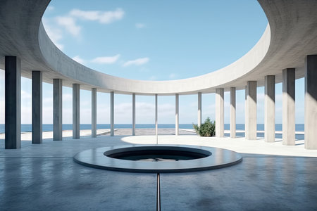 Modern concrete architecture building, exterior floor and roof with empty space for mock up with blue sky background, in clean design, with Generative Ai.の素材