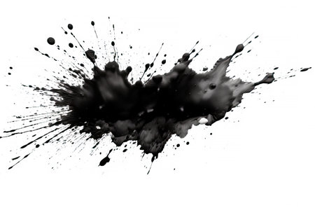 Abstract black in splash, paint, brush strokes, stain grunge isolated on white background, Japanese style with Generative AI.の素材