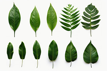 Natural of Tropical green leaves of leaf isolated on white background, varies different of plant botanical, with Generative Ai.の素材