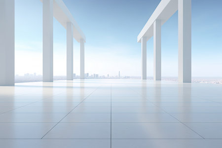 White minimal architecture building background empty wide space for mock up, concrete floor car park, cement garage design scene with copy space, with Generative Ai.の素材