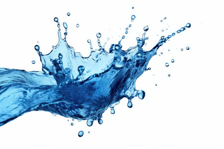 Blue water swirl splash with little bubbles isolated on white background, liquid flowing in form of wave,  with Generative Ai.の素材