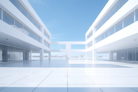 White minimal architecture building background empty wide space for mock up, concrete floor car park, cement garage design scene with copy space, with Generative Ai.の素材