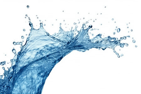 Blue water swirl splash with little bubbles isolated on white background, liquid flowing in form of wave,  with Generative Ai.の素材