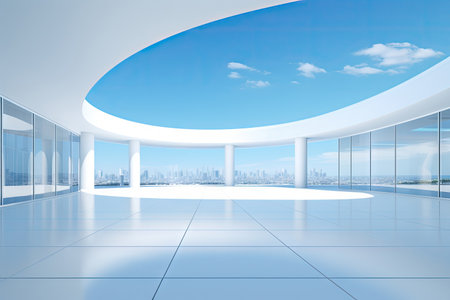 White minimal architecture building background empty wide space for mock up, concrete floor car park, cement garage design scene with copy space, with Generative Ai.の素材