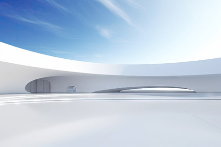 White minimal architecture building background empty wide space for mock up, concrete floor car park, cement garage design scene with copy space, with Generative Ai.の素材