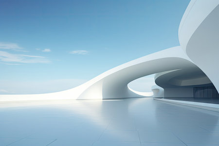 White minimal architecture building background empty wide space for mock up, concrete floor car park, cement garage design scene with copy space, with Generative Ai.の素材