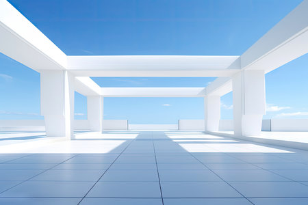 White minimal architecture building background empty wide space for mock up, concrete floor car park, cement garage design scene with copy space, with Generative Ai.の素材