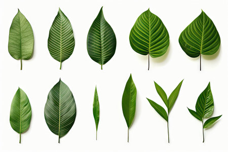 Natural of Tropical green leaves of leaf isolated on white background, varies different of plant botanical, with Generative Ai.の素材