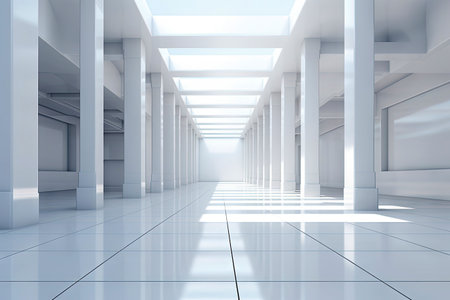 White minimal architecture building background empty wide space for mock up, concrete floor car park, cement garage design scene with copy space, with Generative Ai.の素材