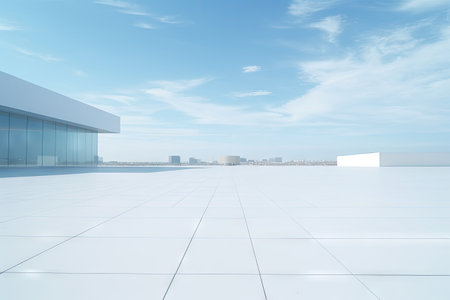 White minimal architecture building background empty wide space for mock up, concrete floor car park, cement garage design scene with copy space, with Generative Ai.の素材
