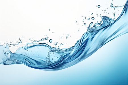 Blue water swirl splash with little bubbles isolated on white background, liquid flowing in form of wave,  with Generative Ai.の素材