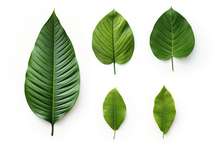 Natural of Tropical green leaves of leaf isolated on white background, varies different of plant botanical, with Generative Ai.の素材