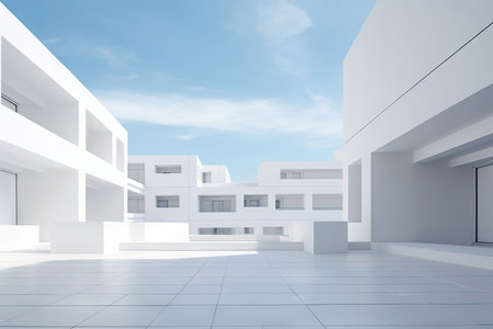 White minimal architecture building background empty wide space for mock up, concrete floor car park, cement garage design scene with copy space, with Generative Ai.の素材