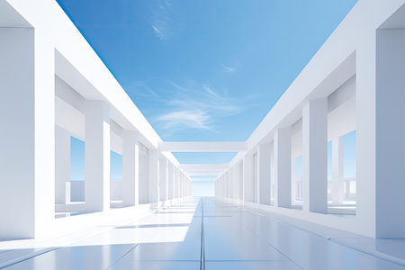 White minimal architecture building background empty wide space for mock up, concrete floor car park, cement garage design scene with copy space, with Generative Ai.の素材