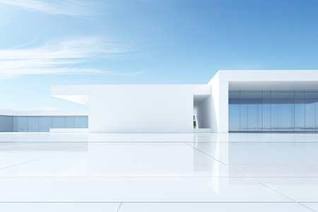 White minimal architecture building background empty wide space for mock up, concrete floor car park, cement garage design scene with copy space, with Generative Ai.の素材