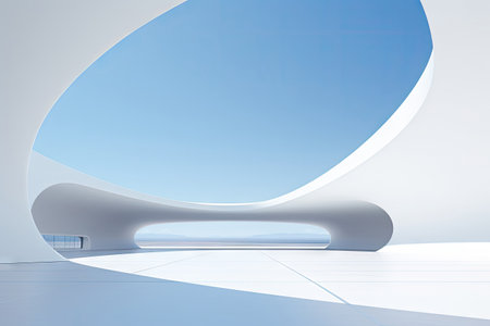 White minimal architecture building background empty wide space for mock up, concrete floor car park, cement garage design scene with copy space, with Generative Ai.の素材
