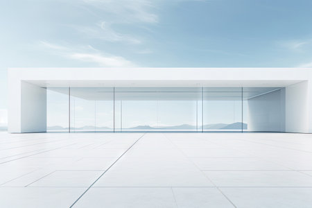 White minimal architecture building background empty wide space for mock up, concrete floor car park, cement garage design scene with copy space, with Generative Ai.の素材