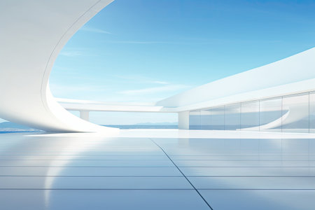 White minimal architecture building background empty wide space for mock up, concrete floor car park, cement garage design scene with copy space, with Generative Ai.の素材