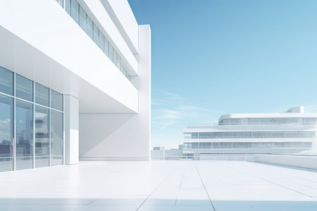 White minimal architecture building background empty wide space for mock up, concrete floor car park, cement garage design scene with copy space, with Generative Ai.の素材
