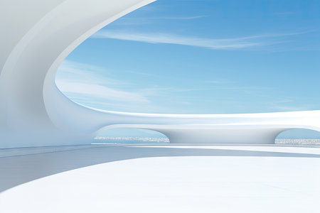 White minimal architecture building background empty wide space for mock up, concrete floor car park, cement garage design scene with copy space, with Generative Ai.の素材